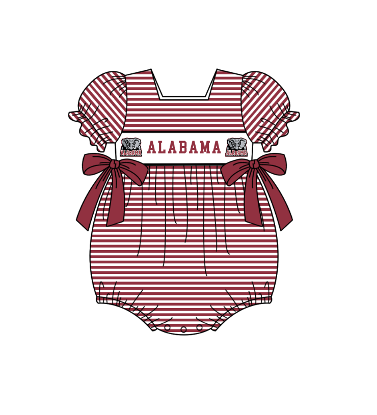 1.29 Custom Order Moq 3 Baby Infant Girl Alabama Team Bows Ruffle Rompers