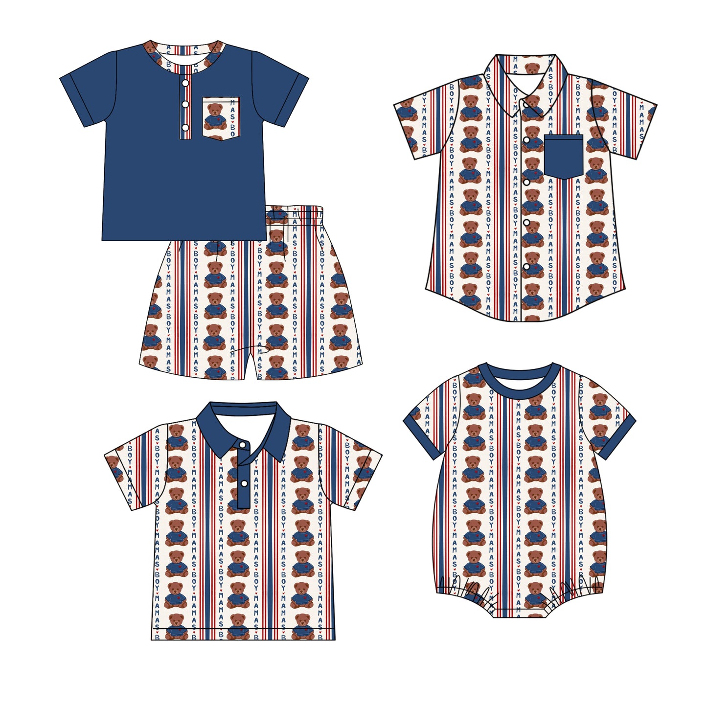 26.1.14 Custom MOQ:3 or 5 pcs each design milk silk Sibling baby boy clothes bear short sleeve shorts sets and tops 2 and romper