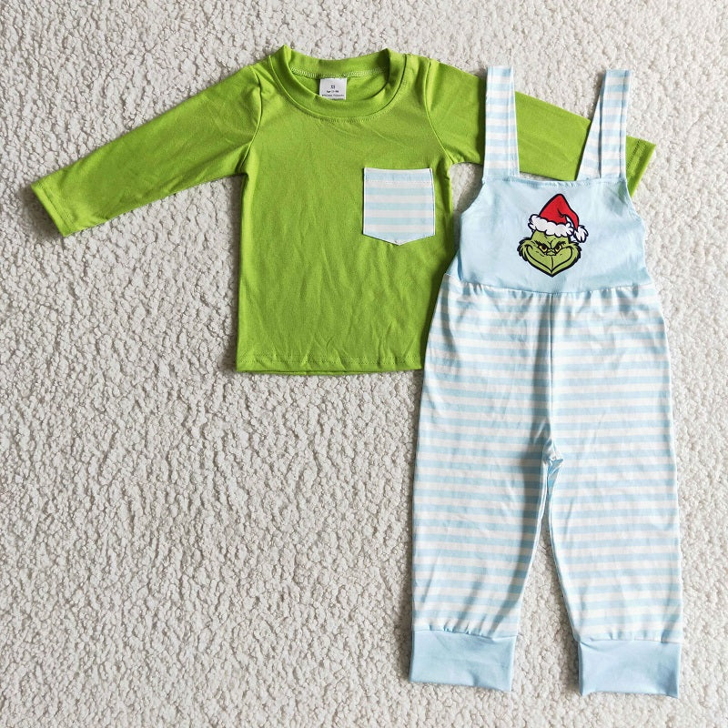 Sibling Baby Boys Christmas Green Overall Clothes Sets