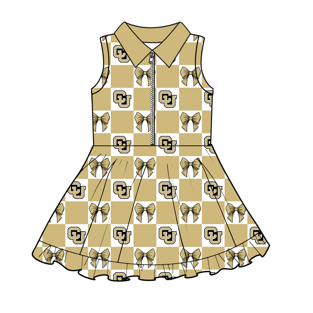 Custom MOQ 3 or 5 pcs Team Design Girl Summer CU Bows Plaid Sleeveless Dress