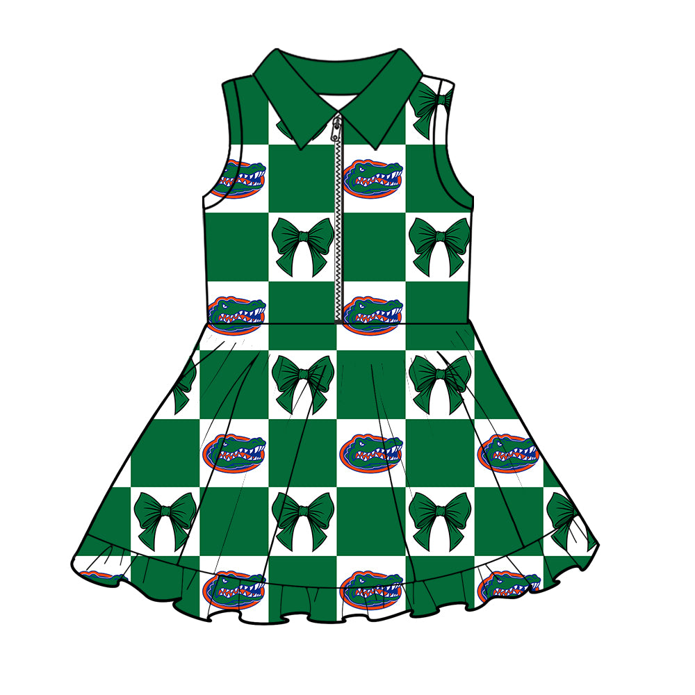 Custom Milk Silk Order MOQ:3 or 5 pcs Each Design Team State Girl Summer Bow Green Sleeveless Dress-26.1.17