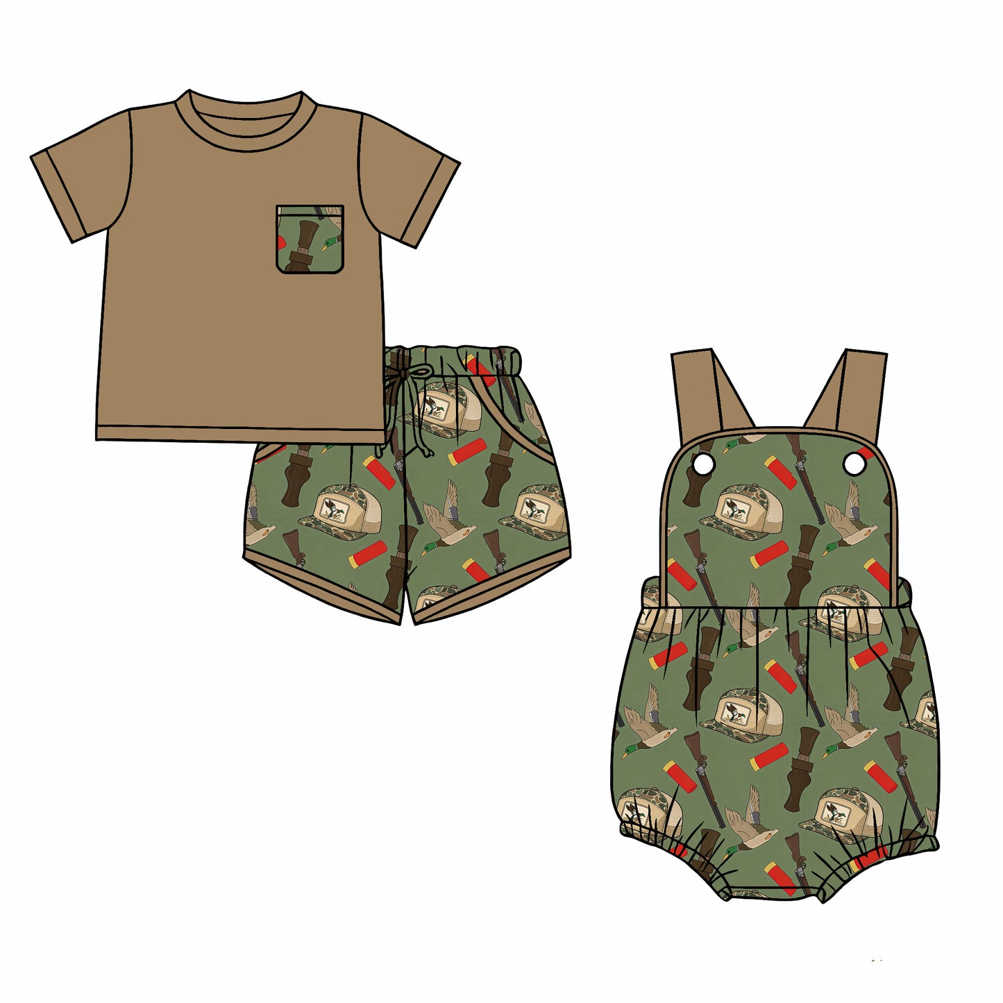 26.1.2 Custom MOQ:3 or 5 pcs each design milk silk Sibling baby boy clothes hat duck short sleeve shorts sets and romper