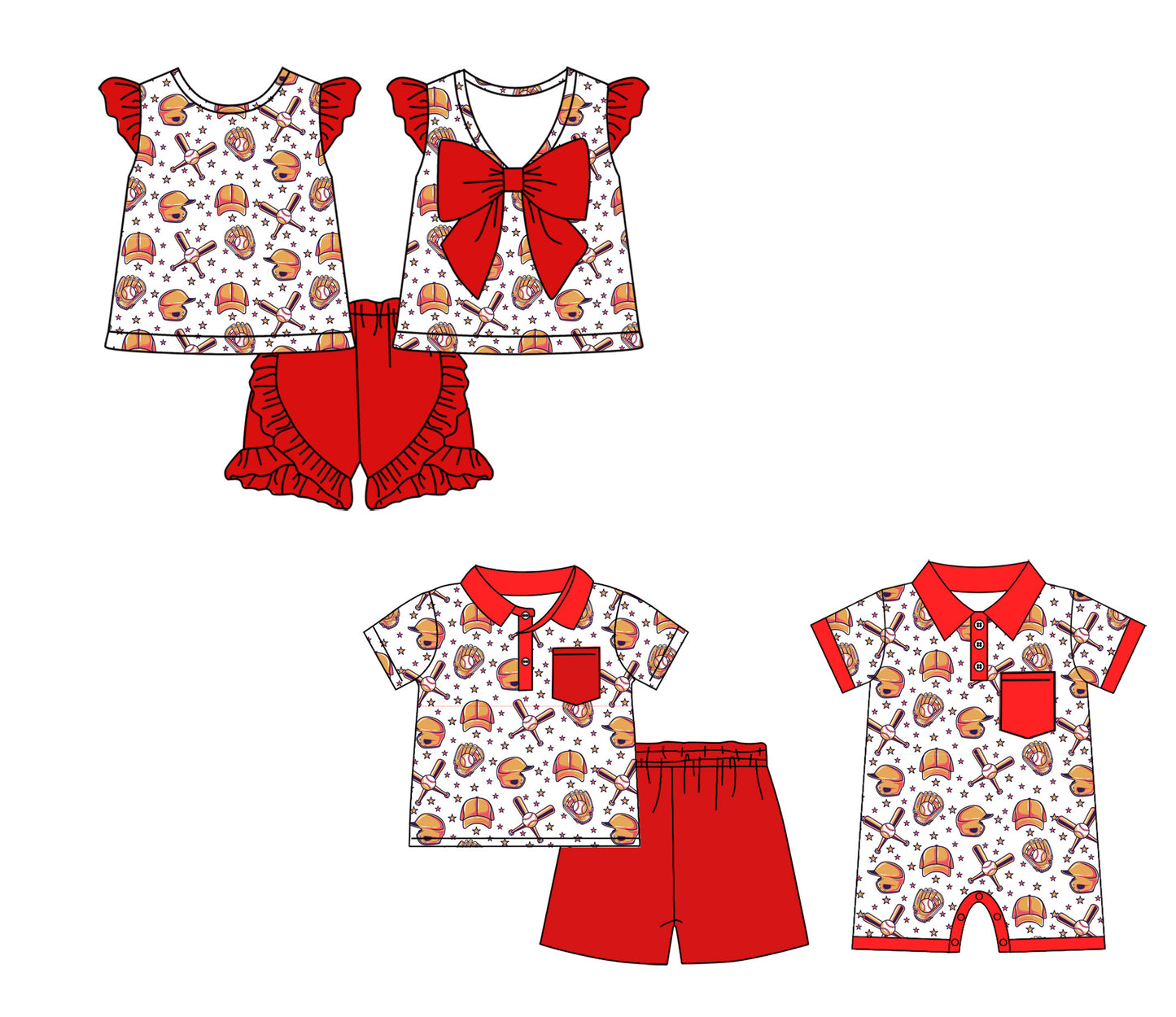26.1.3 Custom MOQ:3 or 5 pcs each design milk silk Sibling baby boy girl clothes baseball short sleeve shorts sets 2 and romper