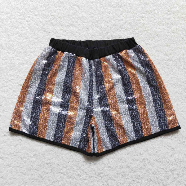 SS0120 Adult black and white gold striped sequin shorts