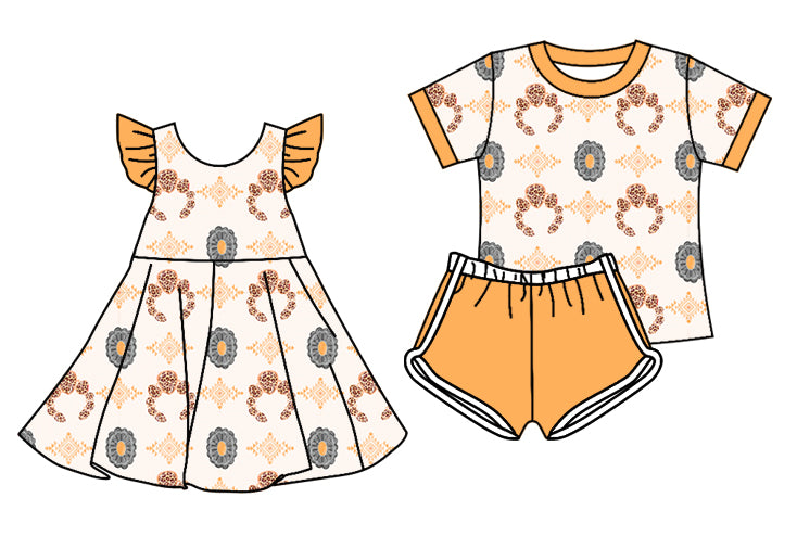 26.1.17 Custom (Moq 3 or 5) Sibling Baby Girl Clothes Short Sleeve Shorts Sets and Dress