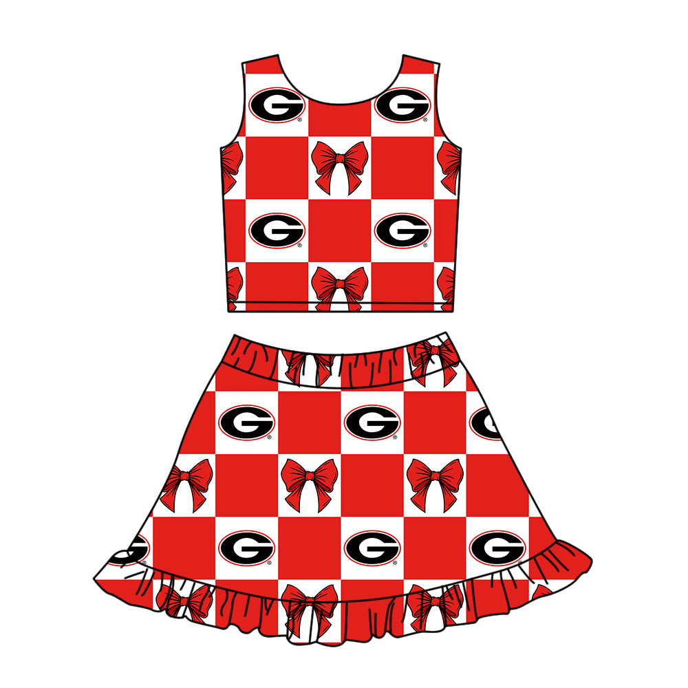 Custom Milk Silk Order MOQ:3 or 5 pcs Each Design Team State Girl Summer Bow Red Sleeveless Skirts Sets-26.1.17