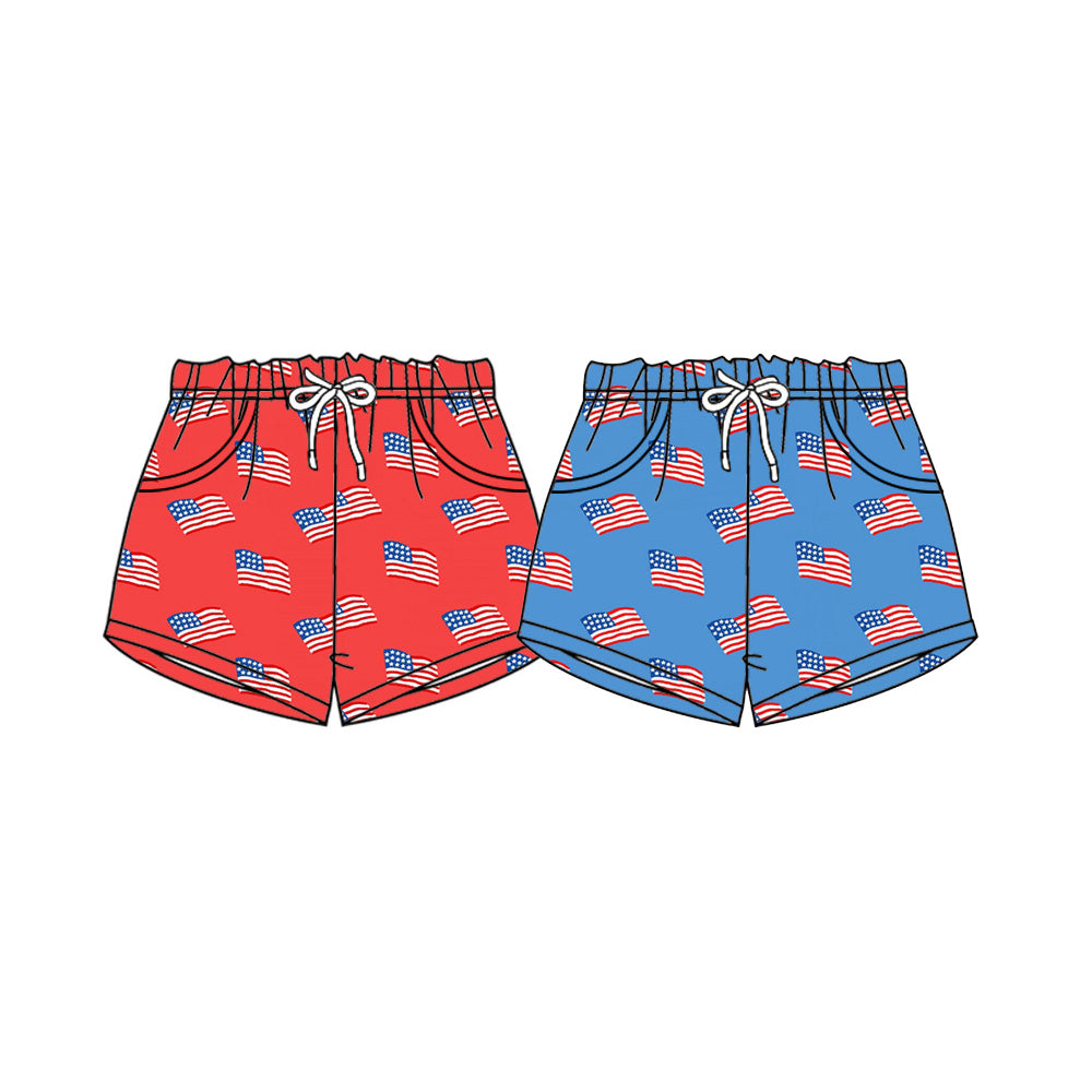 26.1.10 Custom MOQ:3 or 5 pcs each design milk silk Sibling baby girl clothes summer flag shorts 2