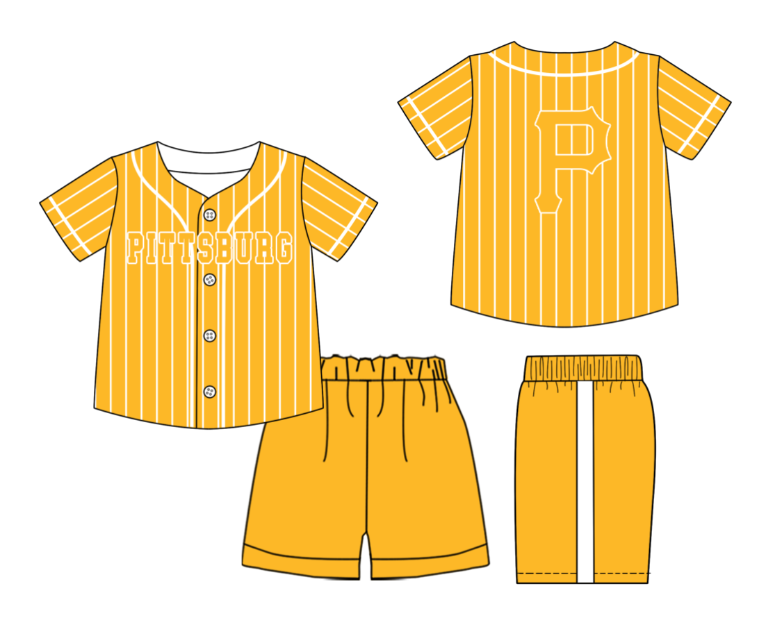 Custom Milk Silk Order MOQ:3 or 5 pcs Each Design Team State Kids Summer Yellow Short Sleeve Shorts Sets-26.1.20