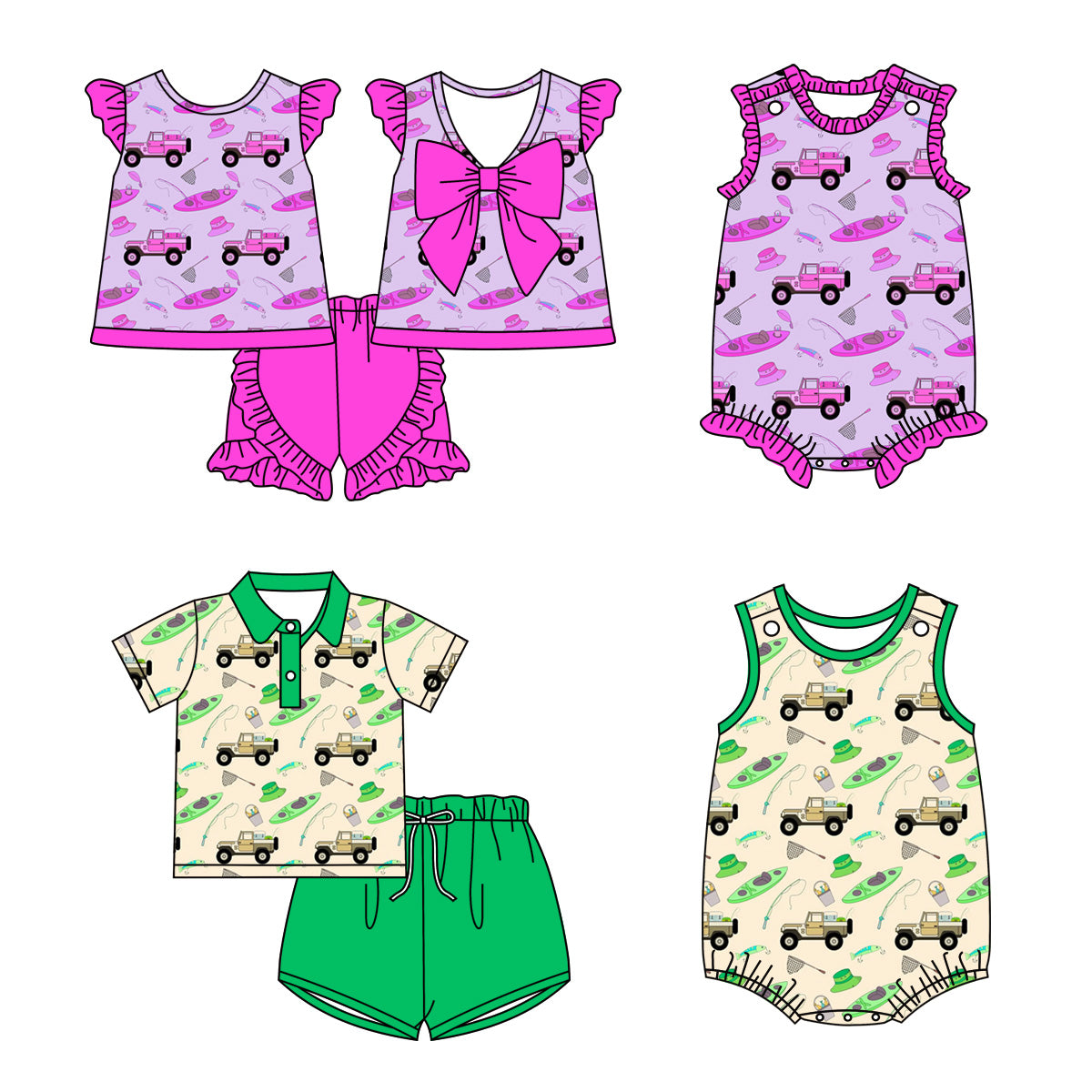 26.1.16 Sibling Baby Girl Boys Clothes Fishing Short Sleeve Shorts Sets and Romper