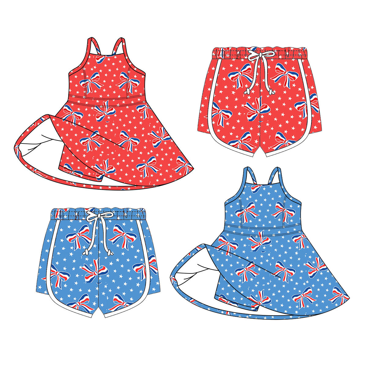 26.1.10 Custom MOQ:3 or 5 pcs each design milk silk Sibling baby girl clothes bow short sleeve dress 2 and shorts 2