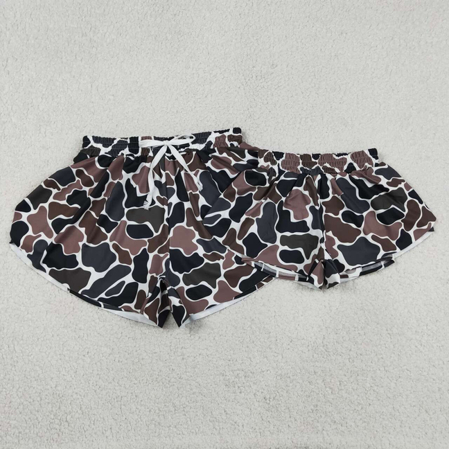 SS0768 Adult Women Dark Brown Camo Yoga Active Shorts Ruffle Bottom