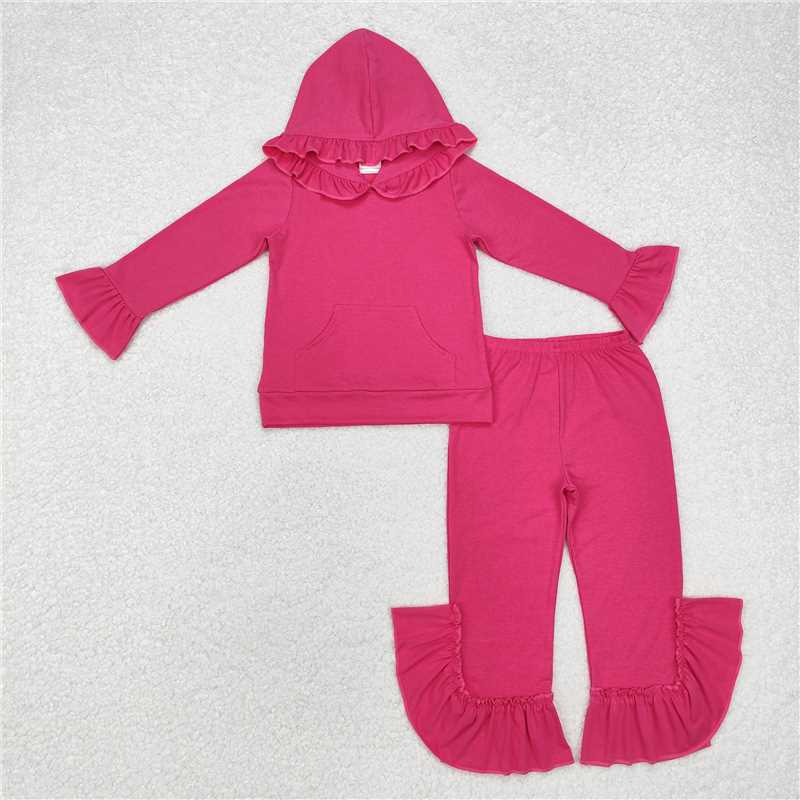 GLP2061 Baby Girls Hotpink Hooded Ruffle Top Bell Pants Clothes Set