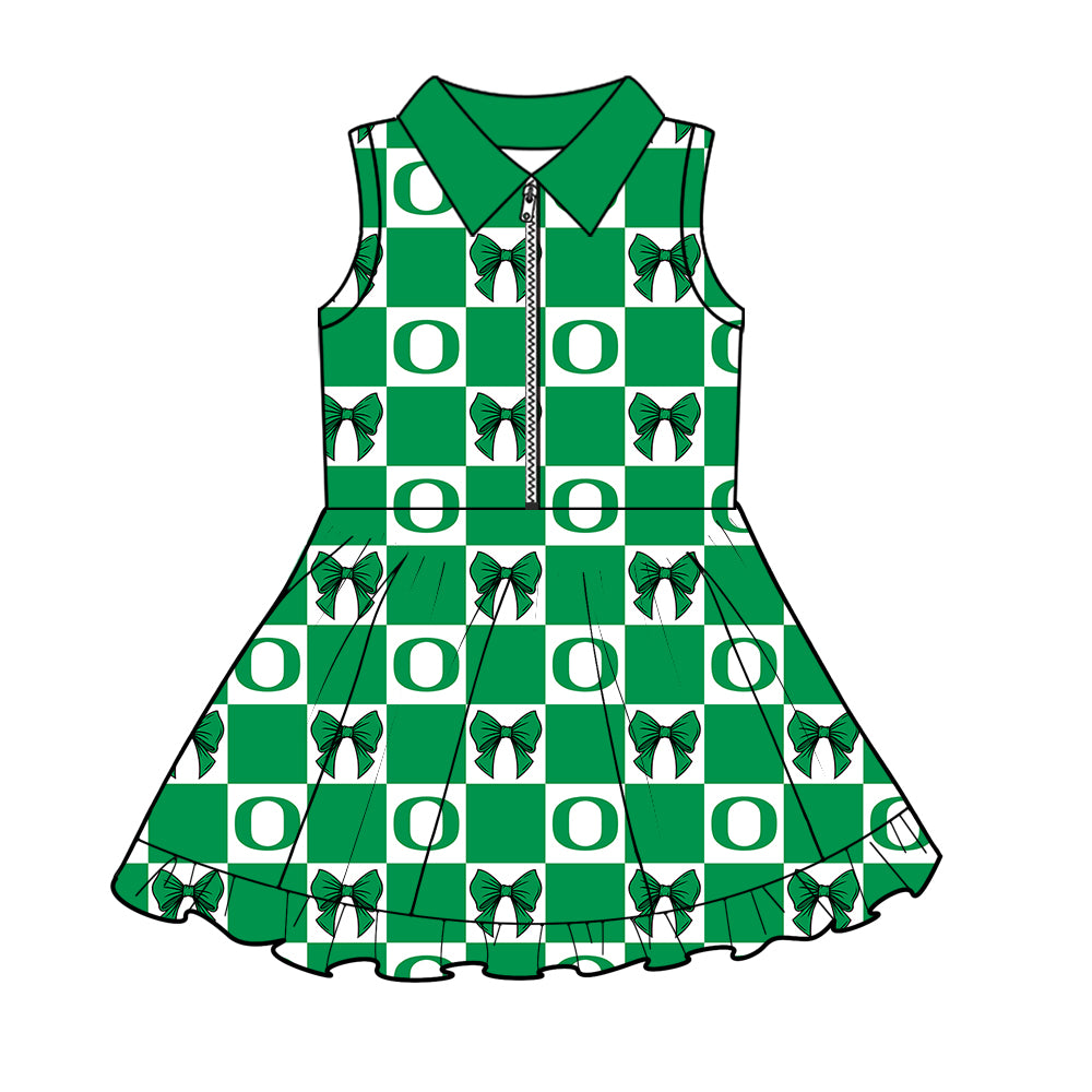 Custom MOQ 3 or 5 pcs Team Design Girl Summer Green Bows Plaid Sleeveless Dress