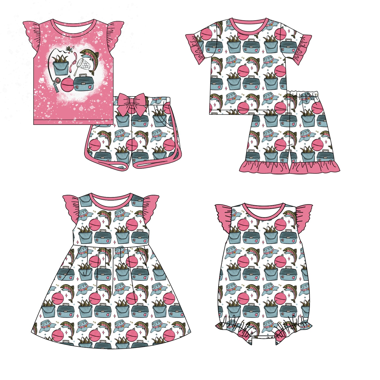 26.1.6 Custom MOQ:3 or 5 pcs each design milk silk Sibling baby girl clothes short sleeve shorts sets 2 and dress and romper