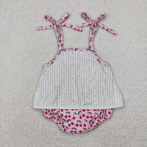 4.14 SR2279 Baby Infant Girls Cute Cherry Straps Romper