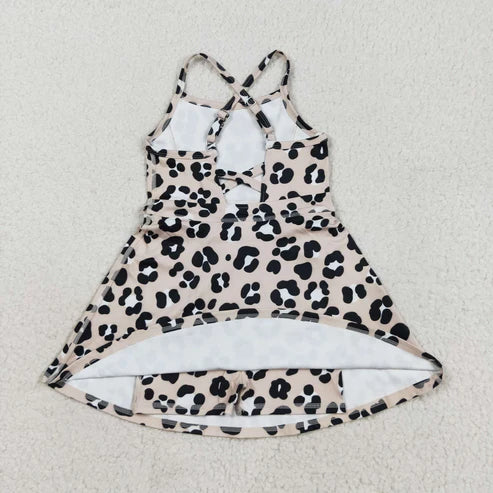 8.18 GSD2650 Baby Girls Strap Black Leopard Shorts Knee Length Dress