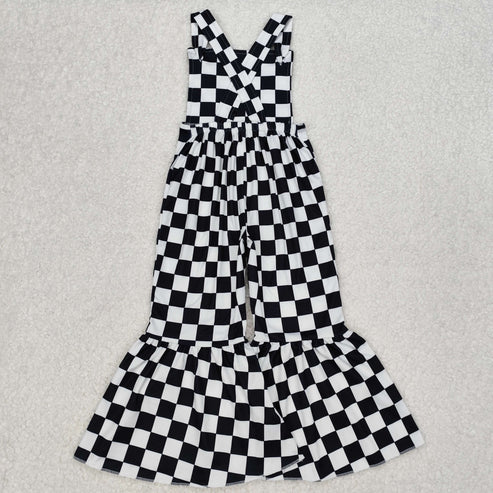 3.30 SR2111 Baby Girls Black Checkered Straps Jumpsuit