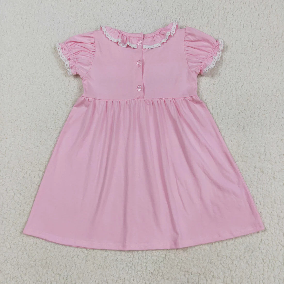 8.12 GSD2718 Embroidery Baby Girls Light Pink Short Ruffle Sleeves Bows Knee Length Dress