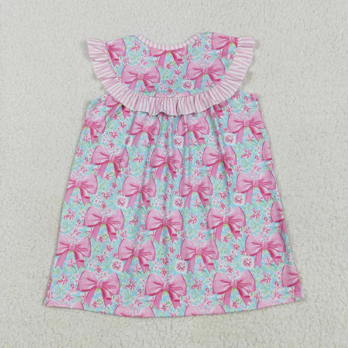 5.17 GSD2534 Embroidered Baby Girls Pink Flutter Sleeves I Love Dad Floral Bows Knee Length Dress