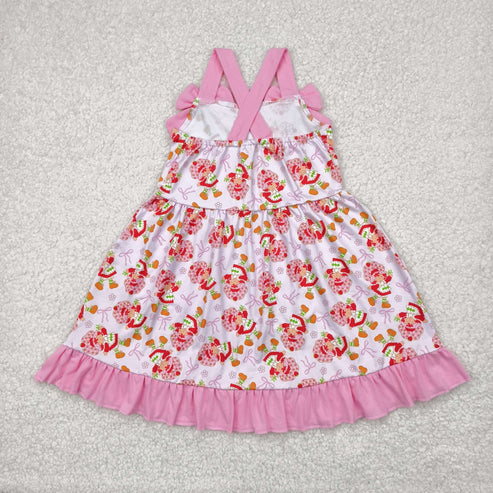 4.25 GSD2213 Baby Girls Pink Strap Bows Strawberry Floral Knee Length Dress