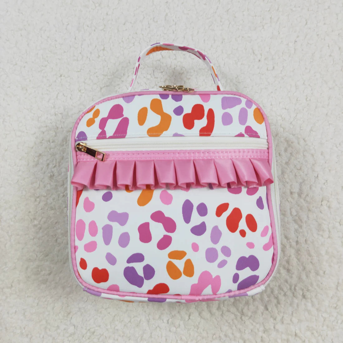 8.12 BA0309 Baby Girls Pink Leopard Ruffle School Bags Lunch Boxes