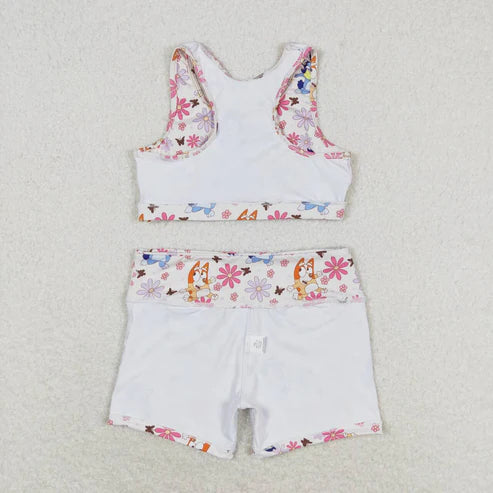 GT0516+SS0213 Cartoon Dog Flower Butterfly Sleeveless Top Shorts Yoga Set