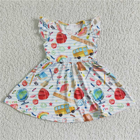 L-3.8 Sibling Baby Girls Back To School Knee Length Dresses