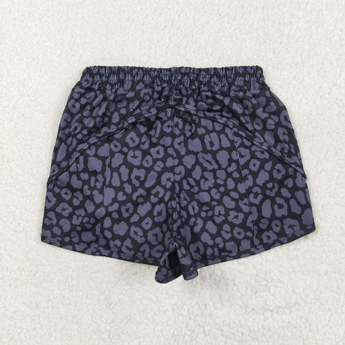 5.17 SS0471 Adult Women Black Leopard Yoga Summer Shorts