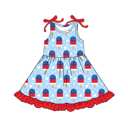 12.29 MOQ:5pcs GSD3502 pre-order toddler girl clothes popsicle print girl 4th of July summer dress