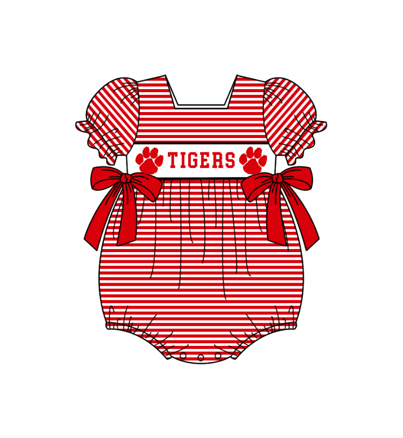 1.31 Custom Order Moq 3 Baby Infant Girl Tigers Team Bows Ruffle Rompers