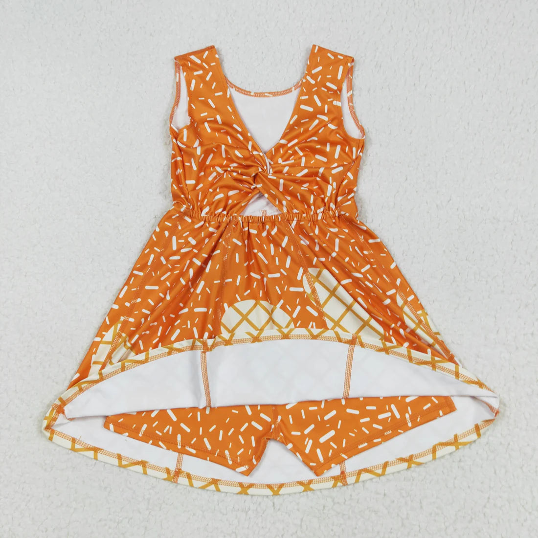 8.12 GSD2750 Baby Girls Orange Drip Sleeveless Shorts Team Yoga Active Knee Length Dress