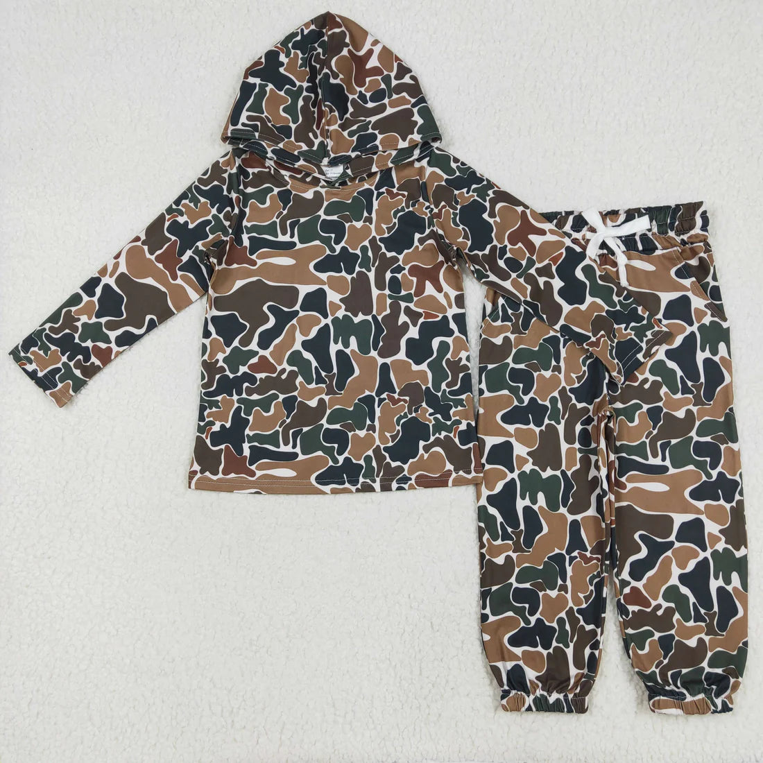 BT0921+P0650 Baby Boys Brown Camo Hooded Top Pants Outfits Clothes Set