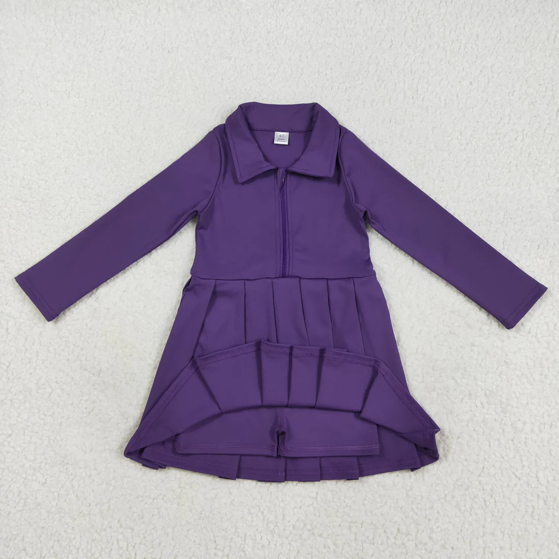 8.12 GLD1152 Baby Girls Purple Long Sleeves Zipper Knee Length Dress
