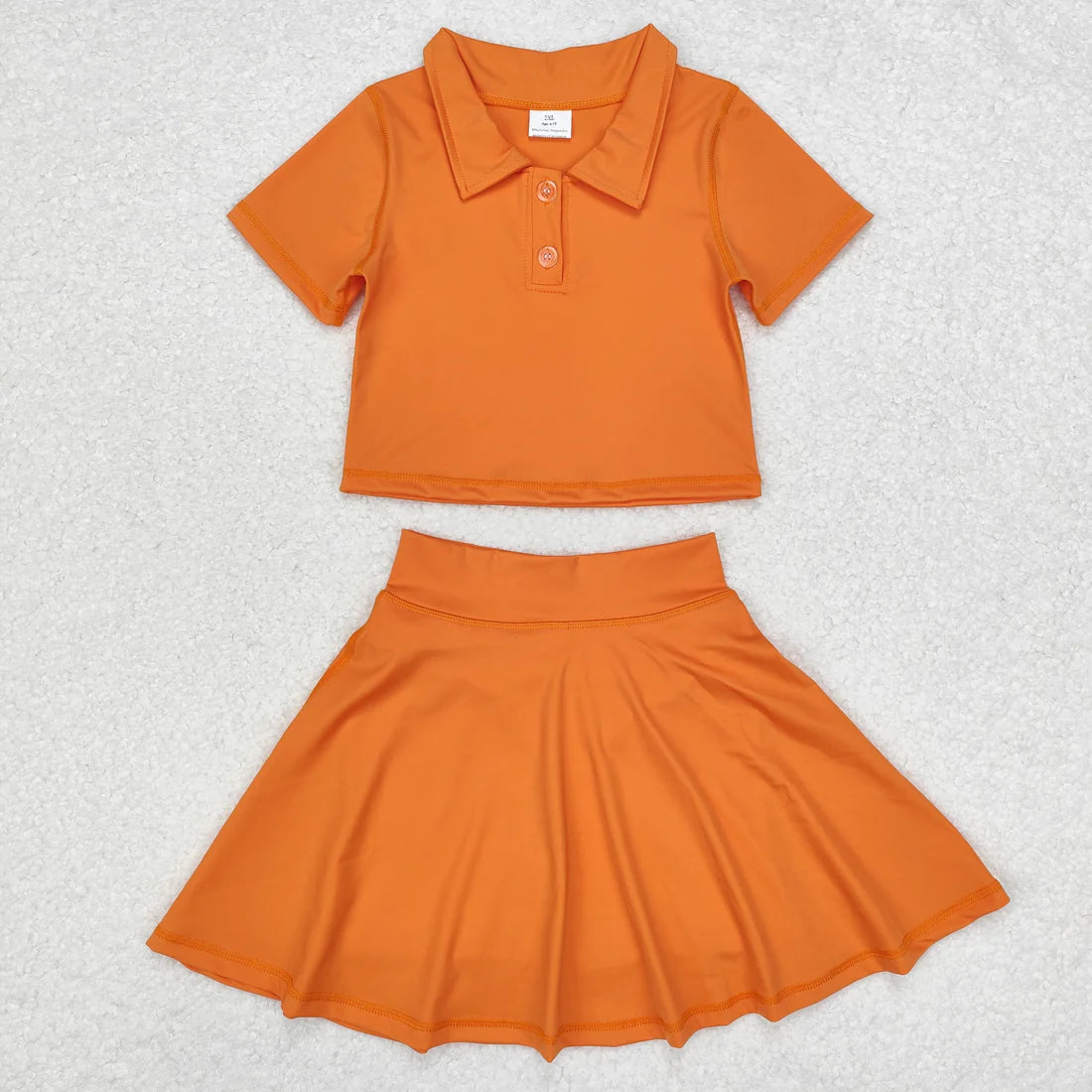 L-3.3 GSD1394 Baby Girls Orange Buttons Shirt Skirt Active Wear Clothes Set
