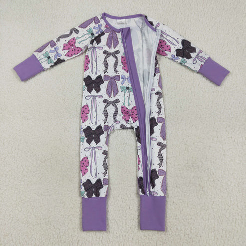 8.13 LR2358 Baby Girls Long Sleeves Colorful Bows Zipper Romper