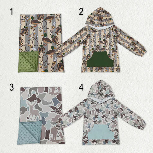 11.1 Sibling Baby Boys Ducks Dogs Deer Camo Calls Southern Hunting Hoodies Top Blankets