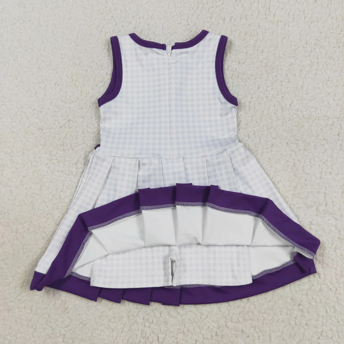 8.12 GSD2758 Baby Girls Purple Plaid Sleeveless Zipper Shorts Yoga Knee Length Dress