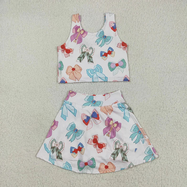 6.12 Sibling Baby Girls Colorful Flowers Bows Shorts Active Yoga Athletic Dress Skorts Set