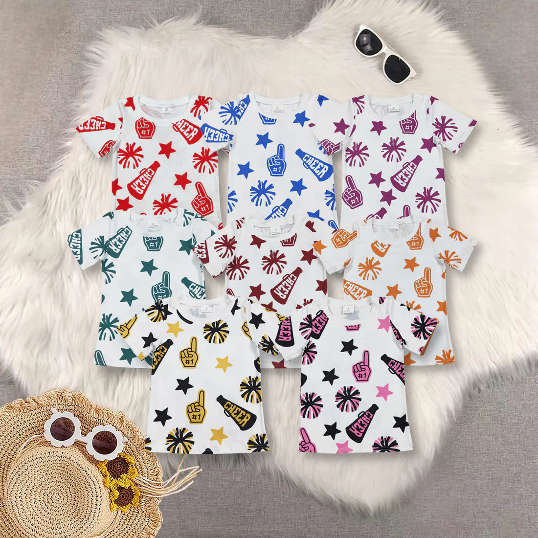 7.25 8 Colors Sibling Baby Girls Cheer Team Tee Shirts Tops