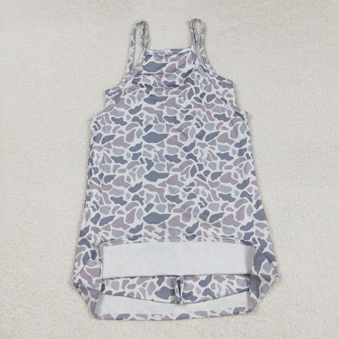 8.13 GSD2733 Adult Women Strap Gray Camo Pockets Yoga Shorts Dress