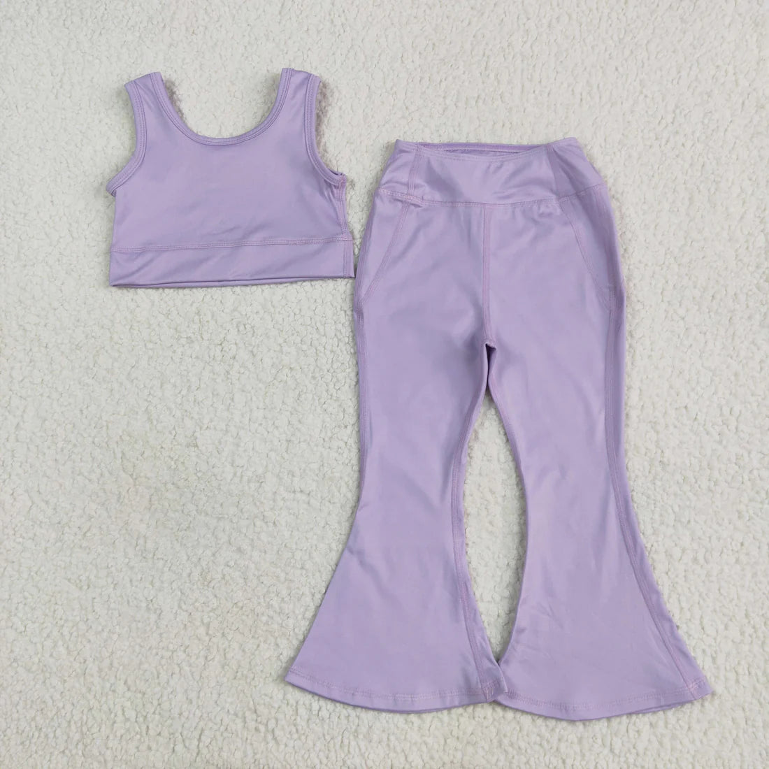 5.15 GSPO2006 Baby Girls Lavender Yoga Vest Bell Bottom Pants Active Wear Clothes Set
