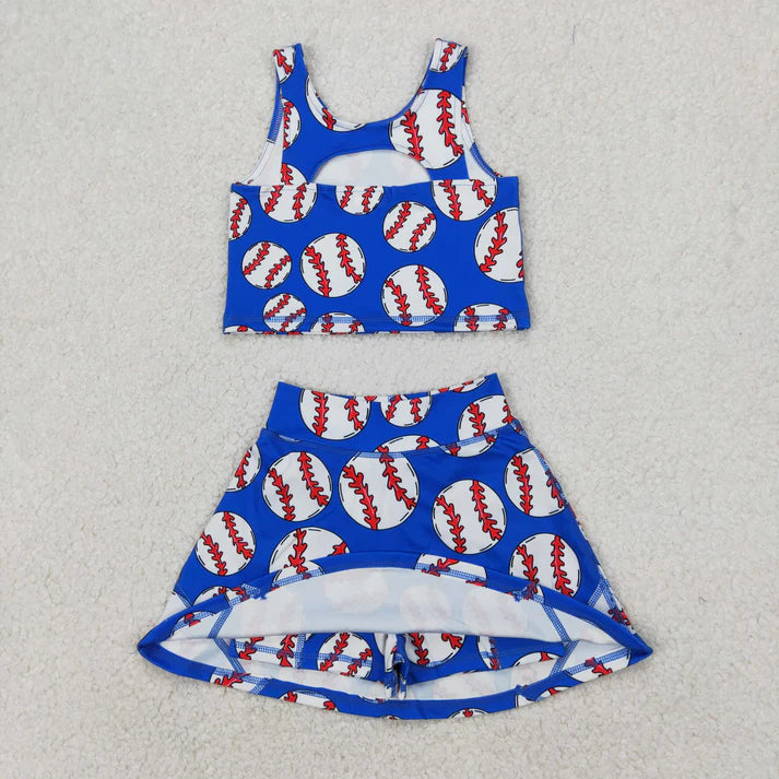 4.4 GSD2040 Baby Girls Blue Baseball Vest Top Sports Skorts Clothes Set