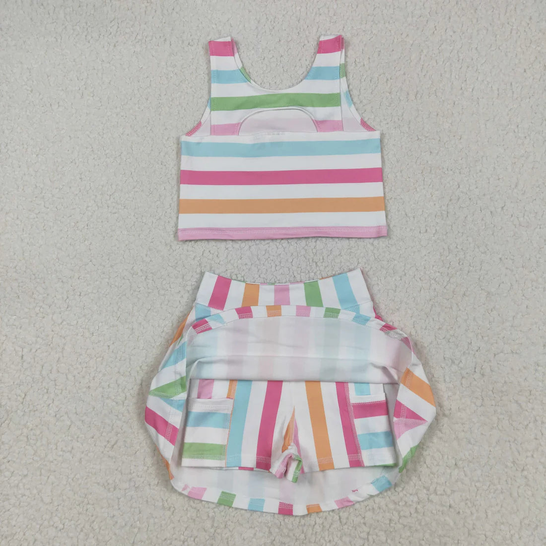5.9 GSD2348 Baby Girls Sleeveless Colorful Stripes Top Skort Yoga Set