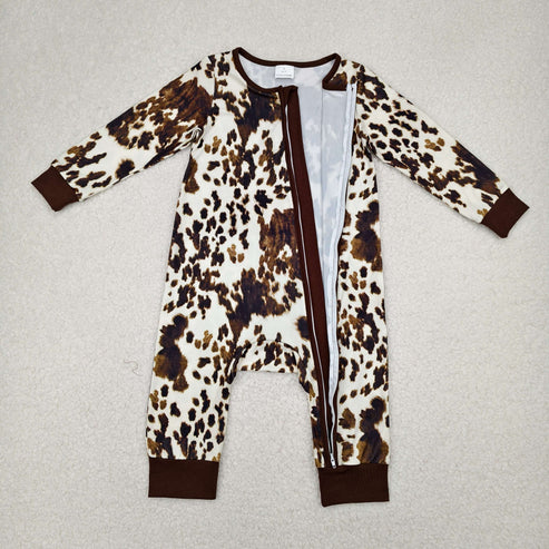 5.17 LR2189 Baby Kids Cowhide Fall Printed Zip Romper