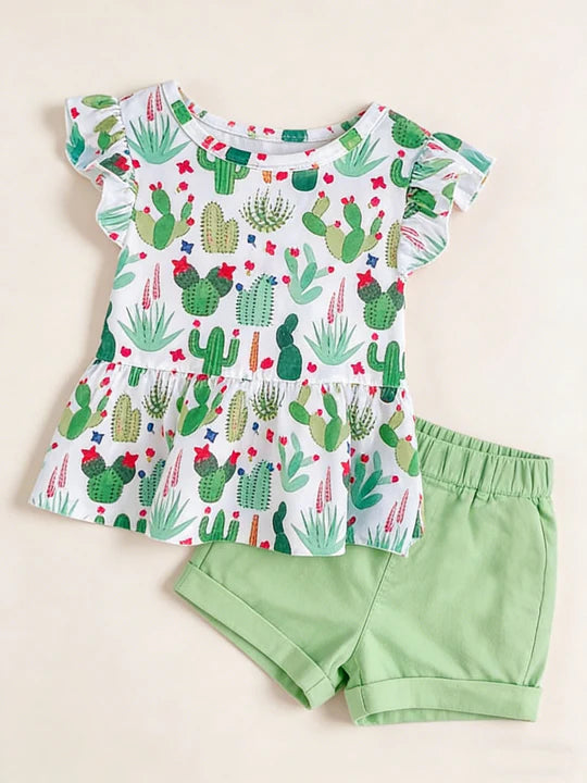 12.26 MOQ:5pcs GSSO3074 pre-order toddler girl clothes cactus print girl summer set