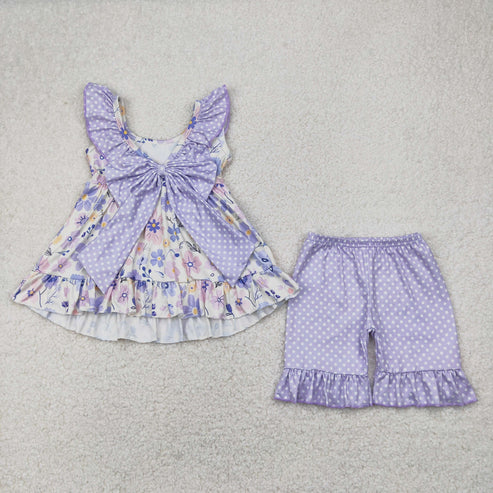 4.14 GSSO2306 Baby Girls Light Blue Flowers Tunic Ruffle Shorts Clothes Set