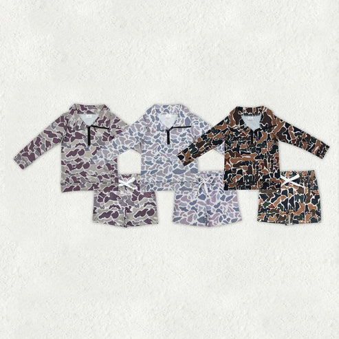11.1 Sibling Baby Boys Long Sleeve Camo Zipper Pullover Pockets Shorts Southern Clothes Set