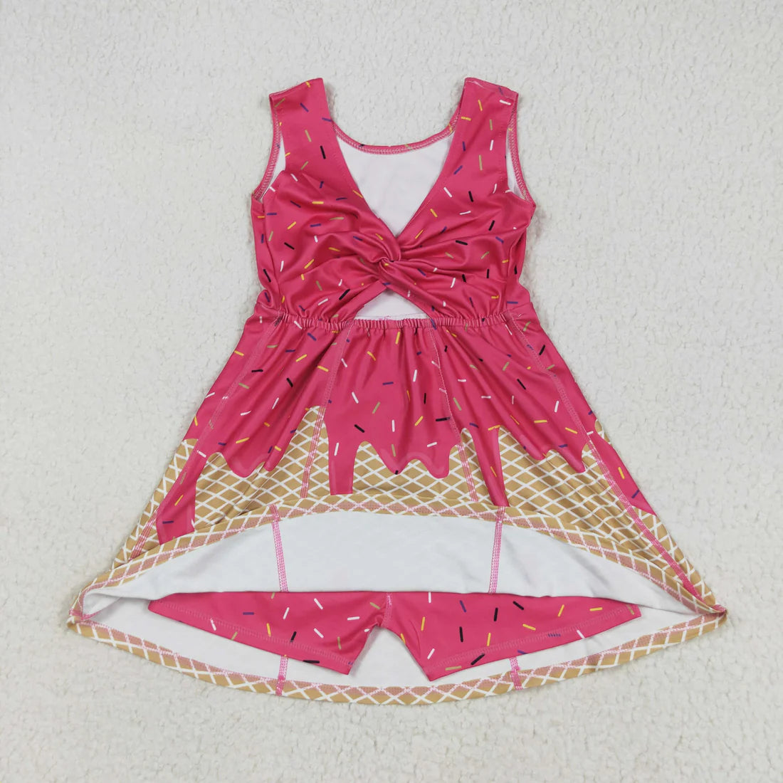 8.12 GSD2427 Baby Girls Red Ice-cream Drip Yoga Skort Knee Length Dress