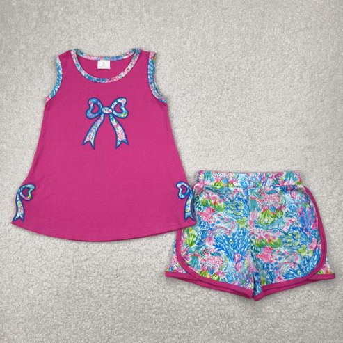 4.15 GSSO2149 Embroidery Baby Girls Bow Tunic Top Flowers Shorts Clothes Set