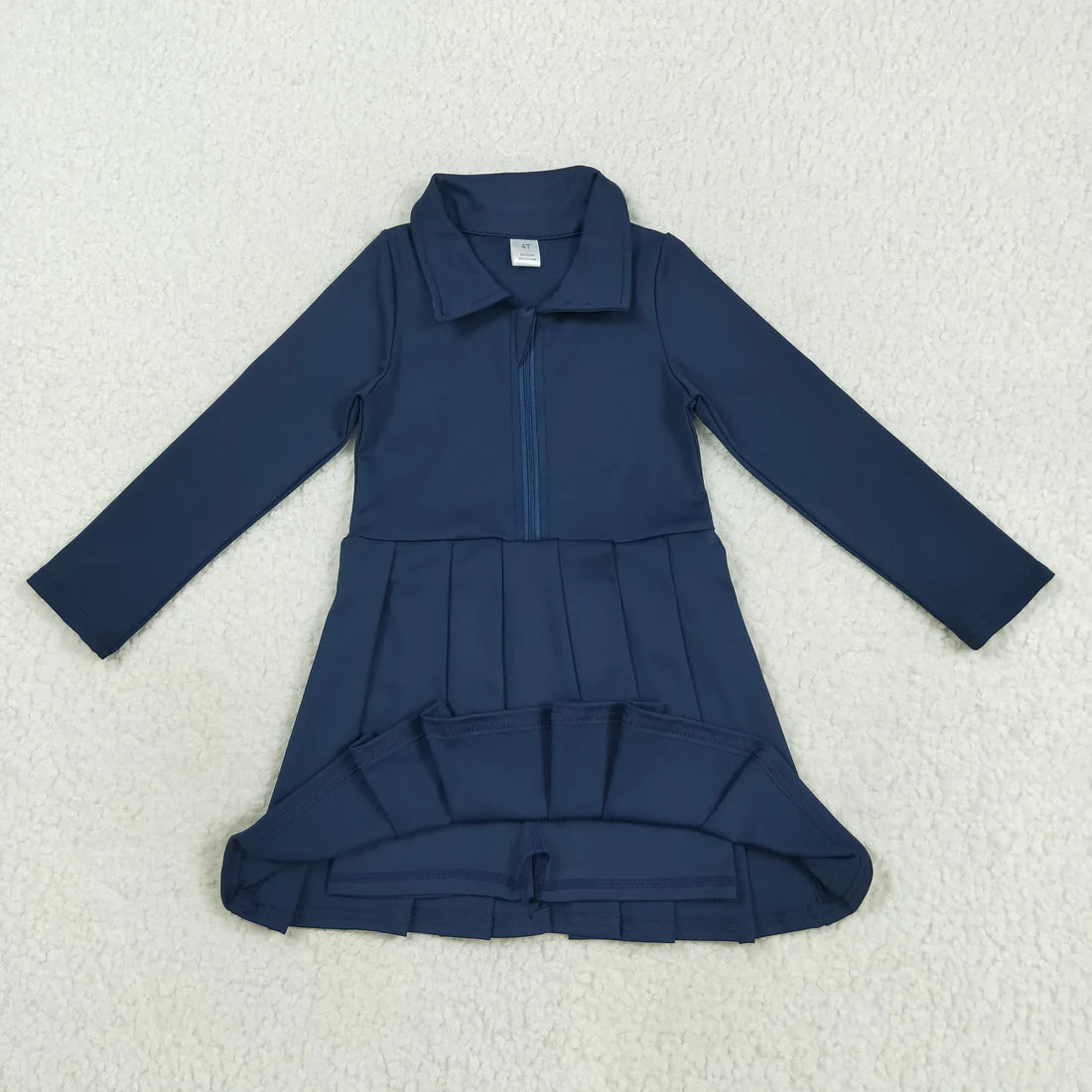 8.12 GLD1151 Baby Girls Navy Long Sleeves Zipper Knee Length Dress
